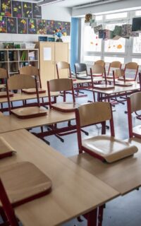 BERLIN, GERMANY - FEBRUARY 09: Empty school room stands at the GutsMuths elementary school during the coronavirus pandemic on February 09, 2021 in Berlin, Germany. Schools across Germany are currently closed for in-person classes as part of pandemic lockdown measures. State governments are mulling reopening schools at least partially, given infection numbers that have now been falling for approximately the last month.  (Photo by Maja Hitij/Getty Images)